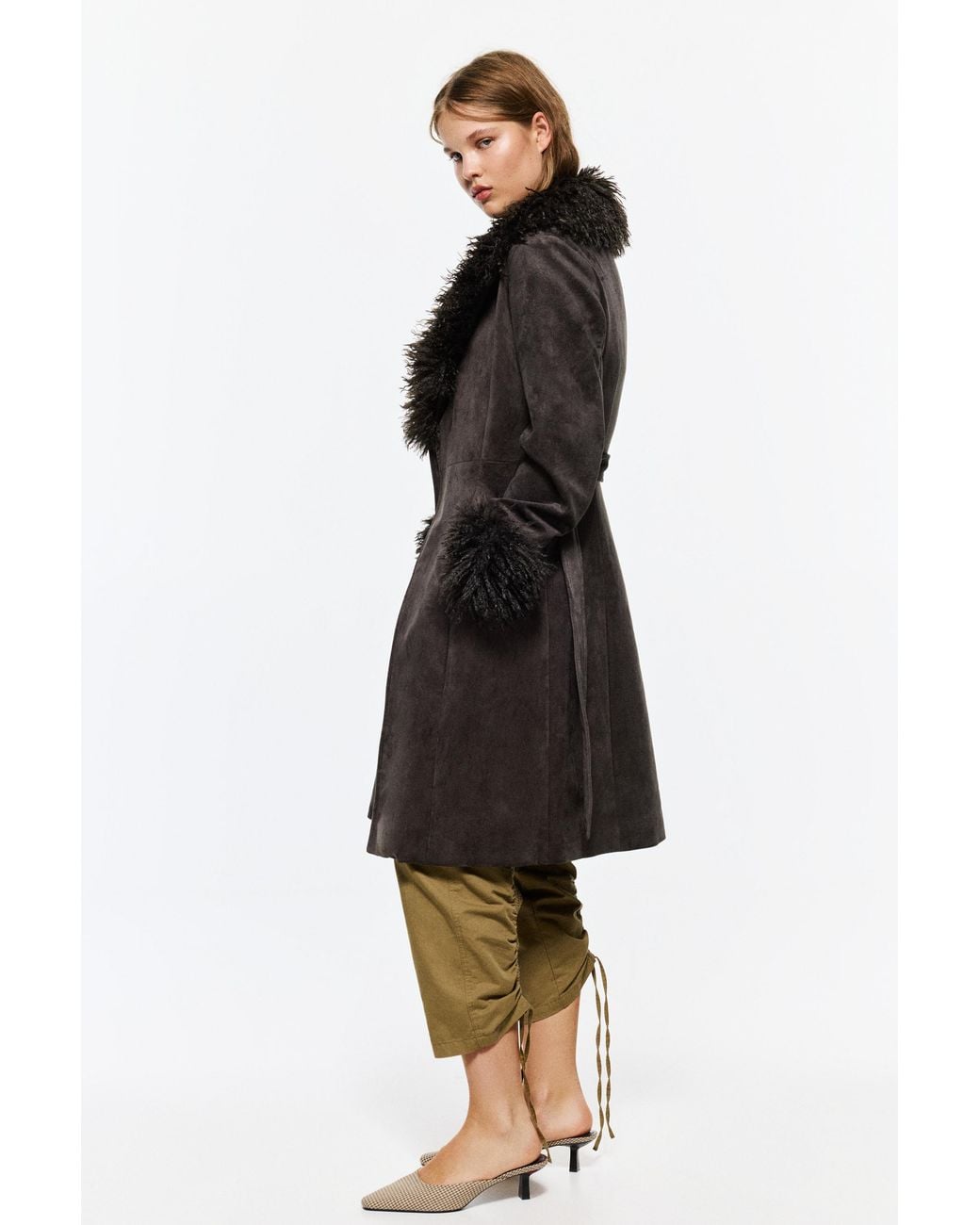 Pull&Bear Black Fitted Faux Suede Coat