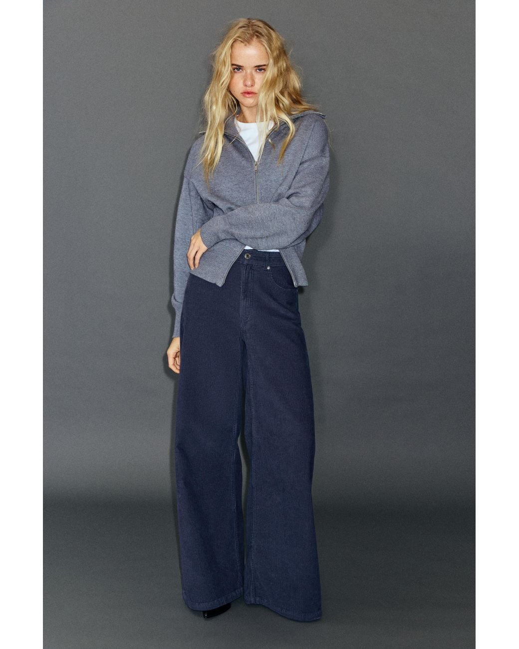 Pull&Bear Blue Corduroy Wide-Leg Jeans