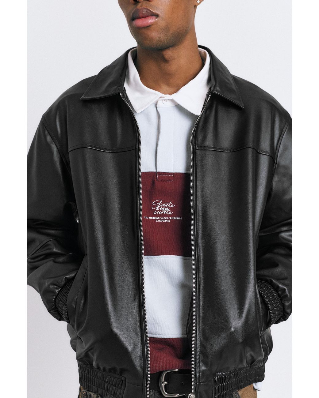 Pull&Bear Black Voluminous Leather Effect Jacket for men