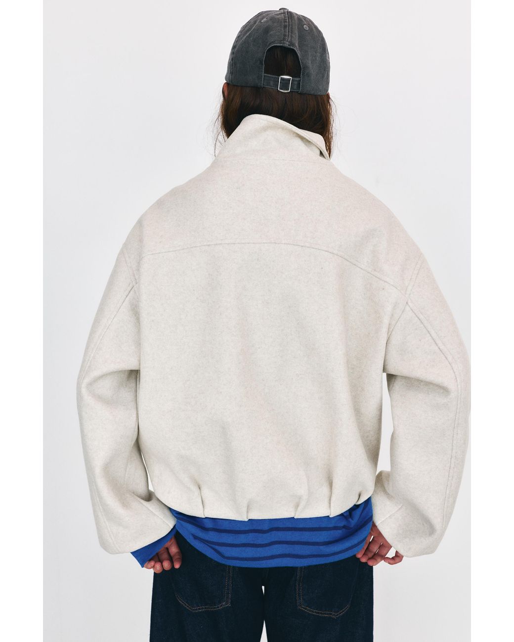 Pull&Bear White Wool-Blend Balloon Bomber Jacket
