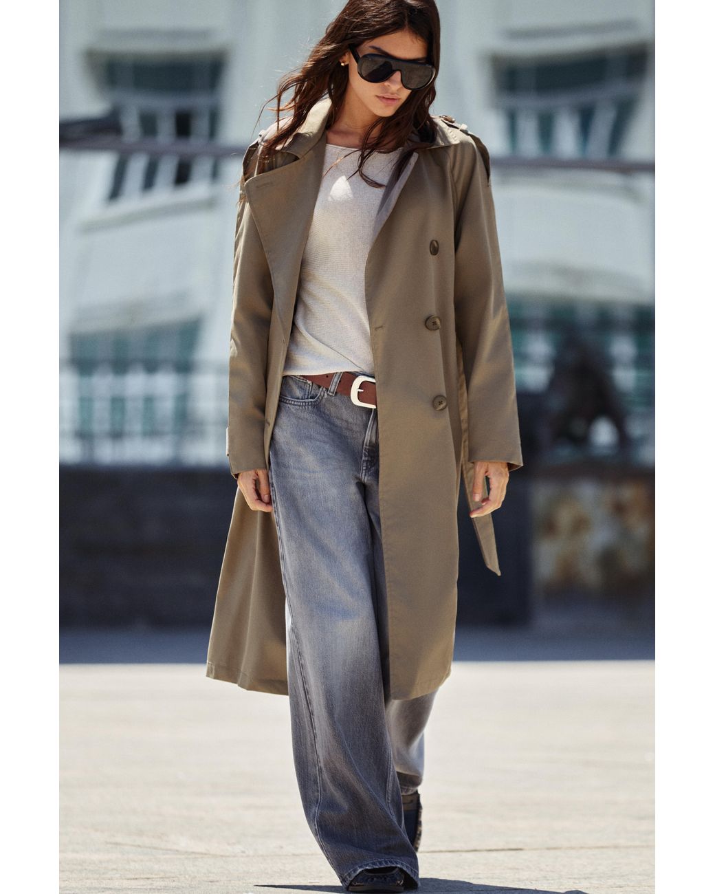 Pull&Bear Gray Basic Trench Coat