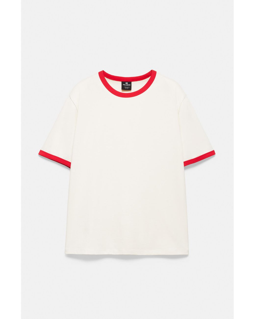 Pull&Bear White Contrast Ribbed T-Shirt for men