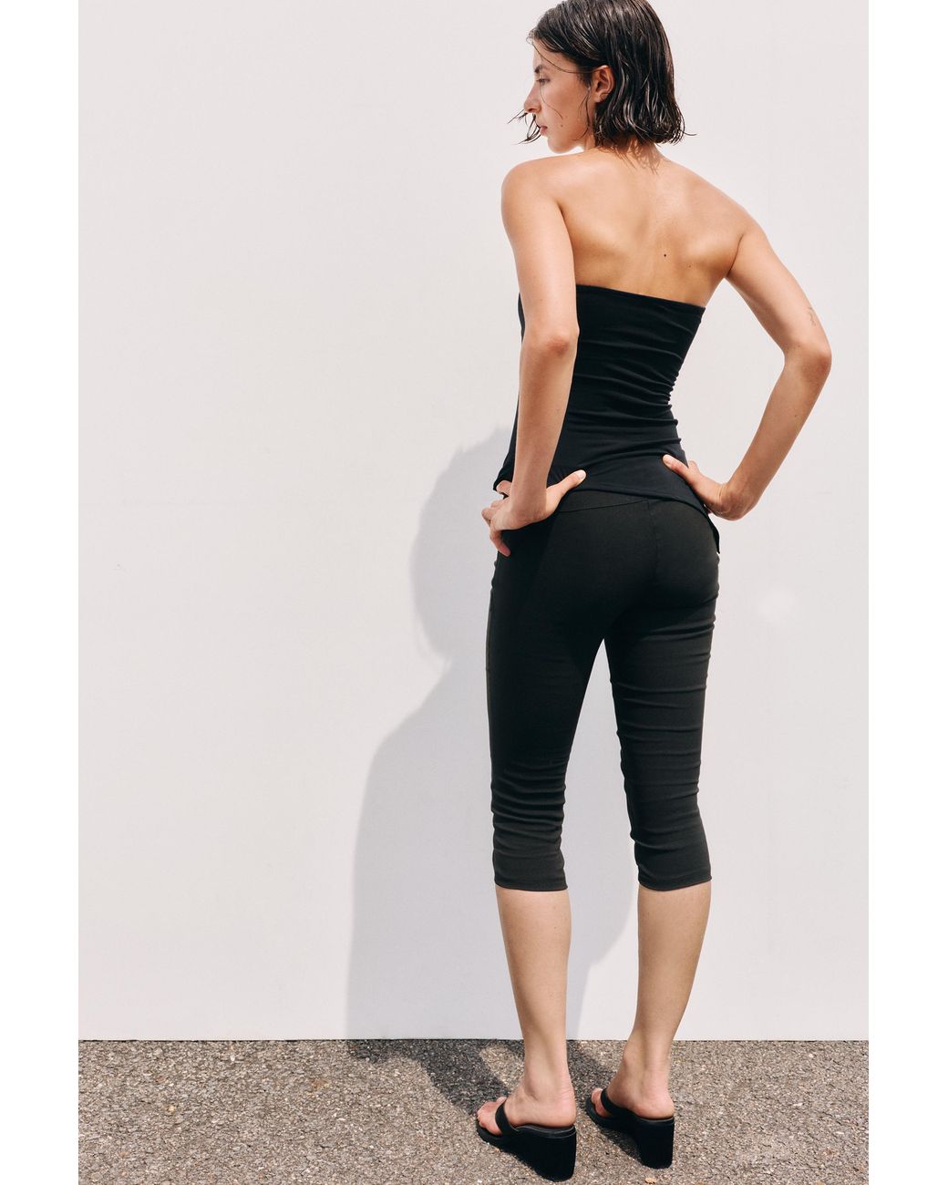 Pull&Bear Black Wide-Waist Capris