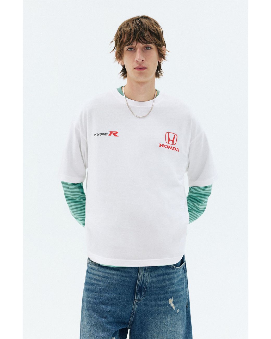 Pull&Bear White Honda Type R T-Shirt for men