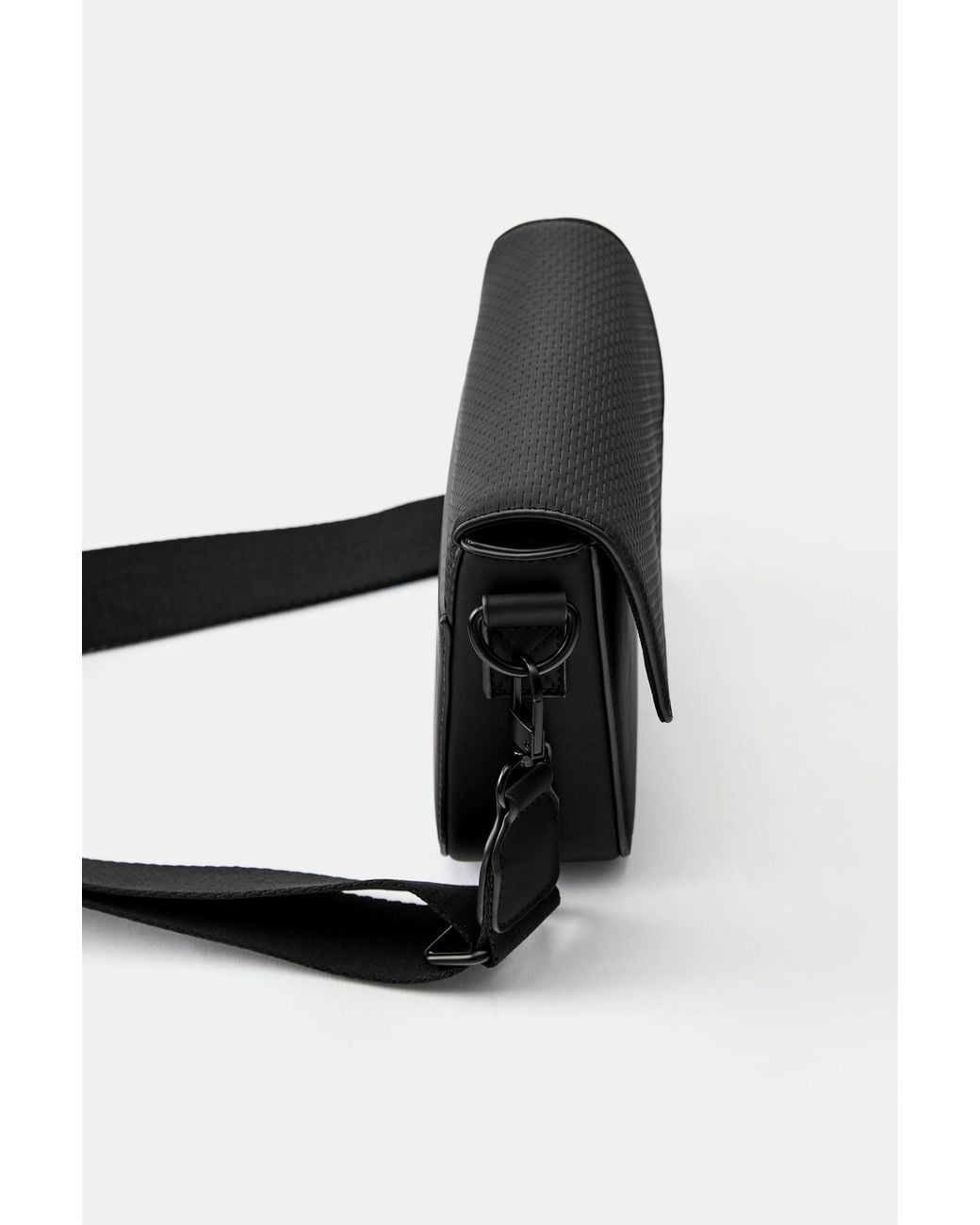 Pull&Bear Black Textured Rubberised Crossbody Bag for men