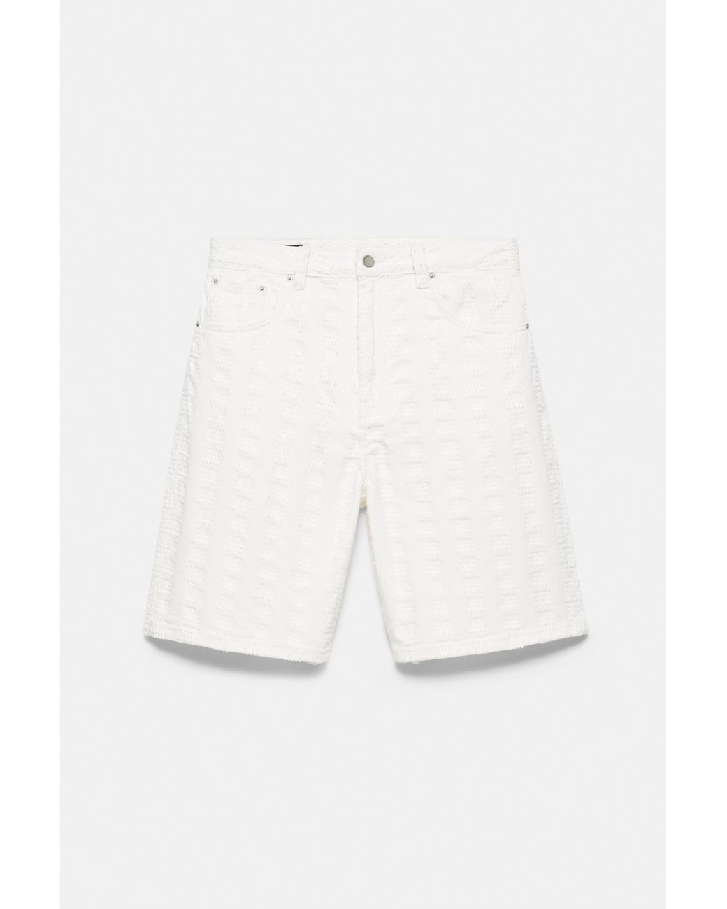 Pull&Bear White Jacquard Denim Bermuda Shorts for men