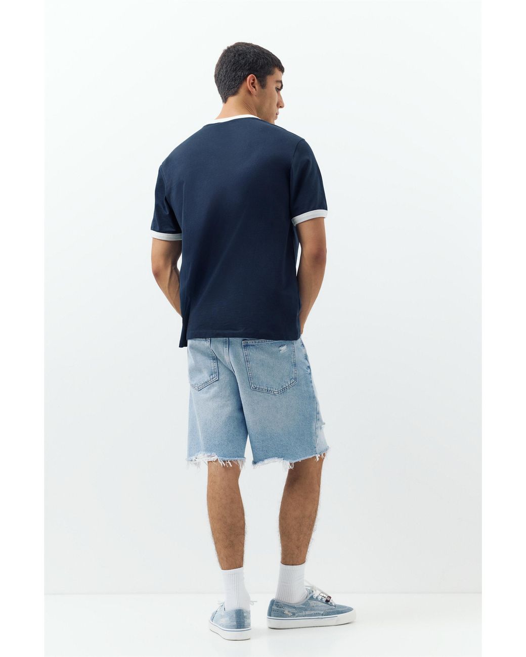 Pull&Bear Blue Straight-Leg Denim Bermuda Shorts for men