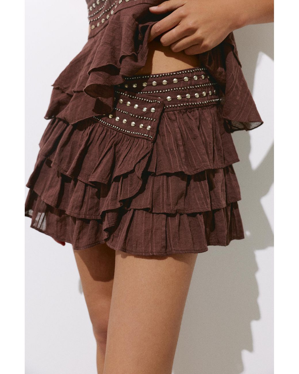 Pull&Bear Blue Ruffled Mini Skirt With Studs