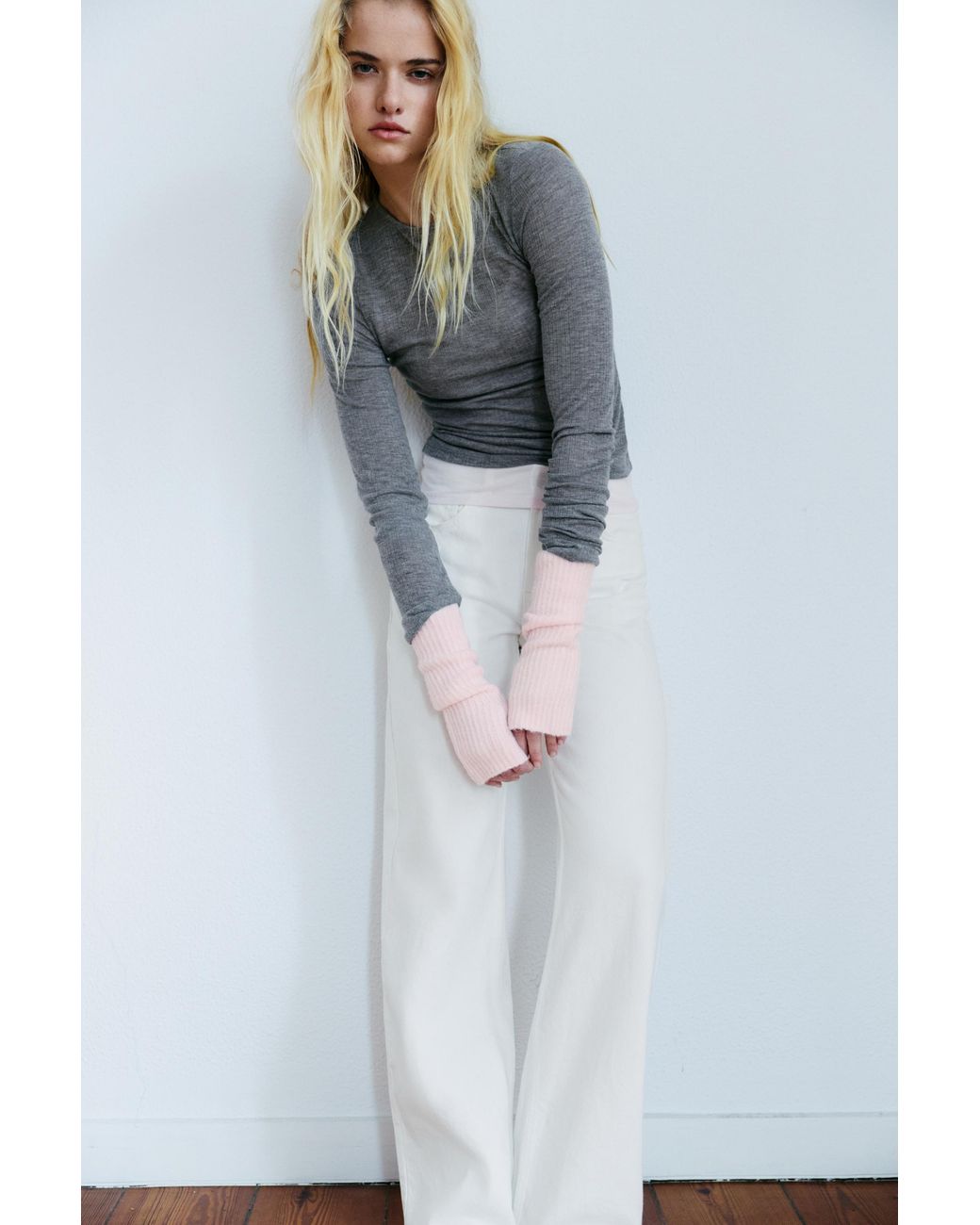Pull&Bear Pink Fingerlose Handschuhe Aus Rippstrick