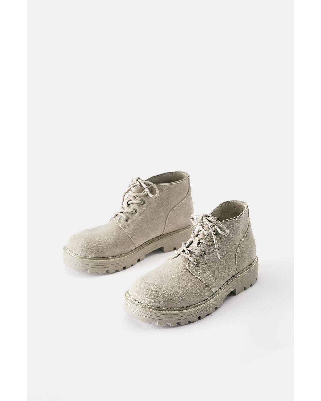 Pull&Bear Gray Leather Lace-Up Boots for men