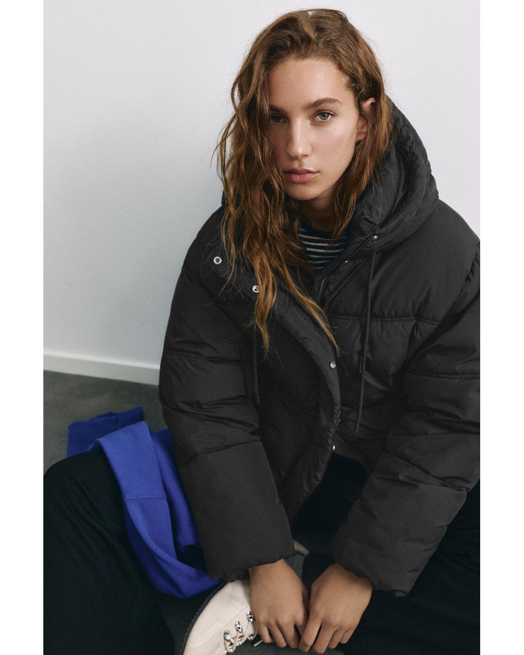 Pull&Bear Blue Puffer Jacket With Hood