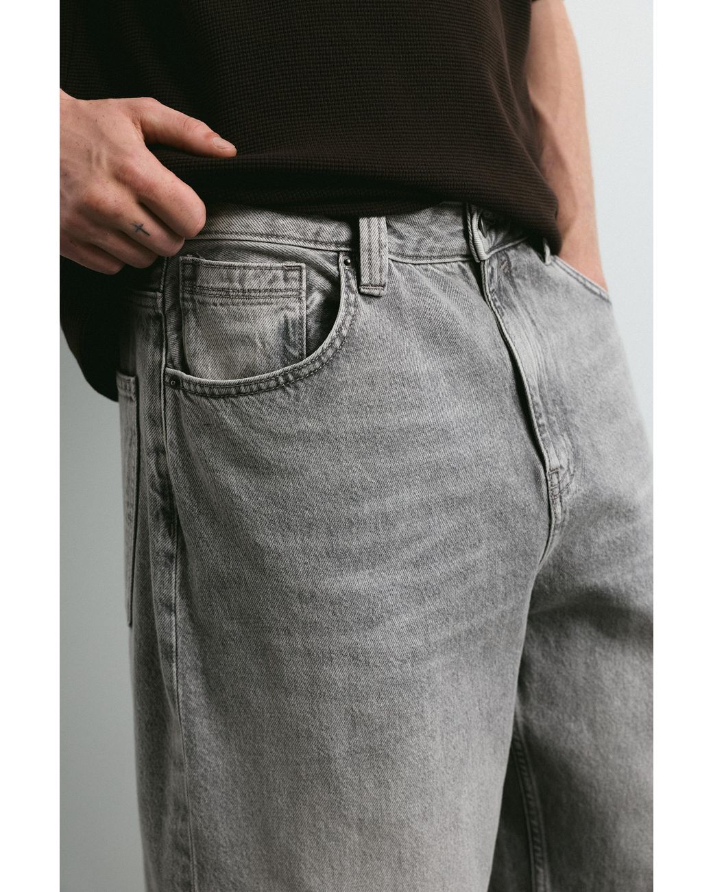 Pull&Bear Gray Relaxed Fit Baggy Jeans for men