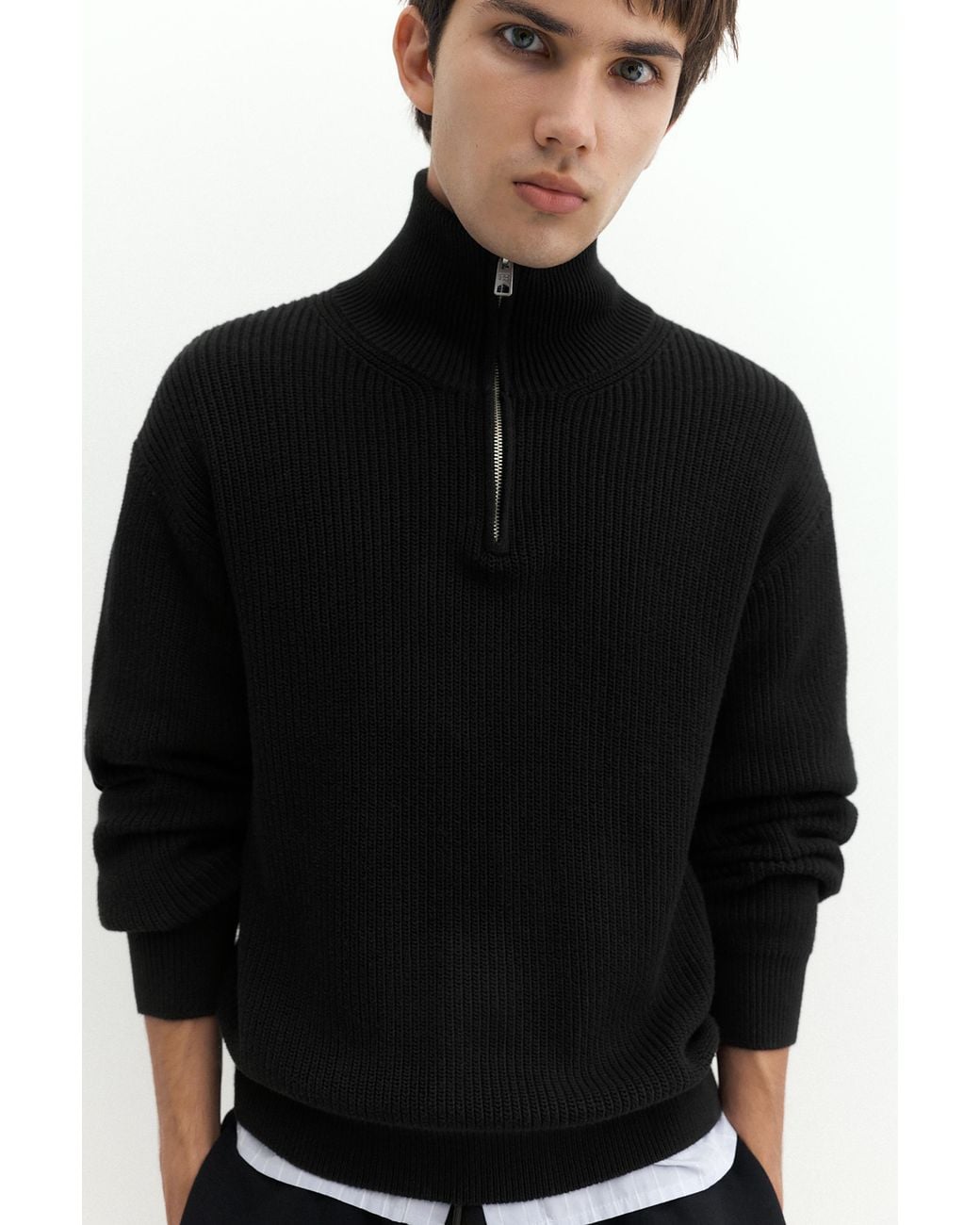 Pull&Bear Black Quarter-Zip Jumper for men