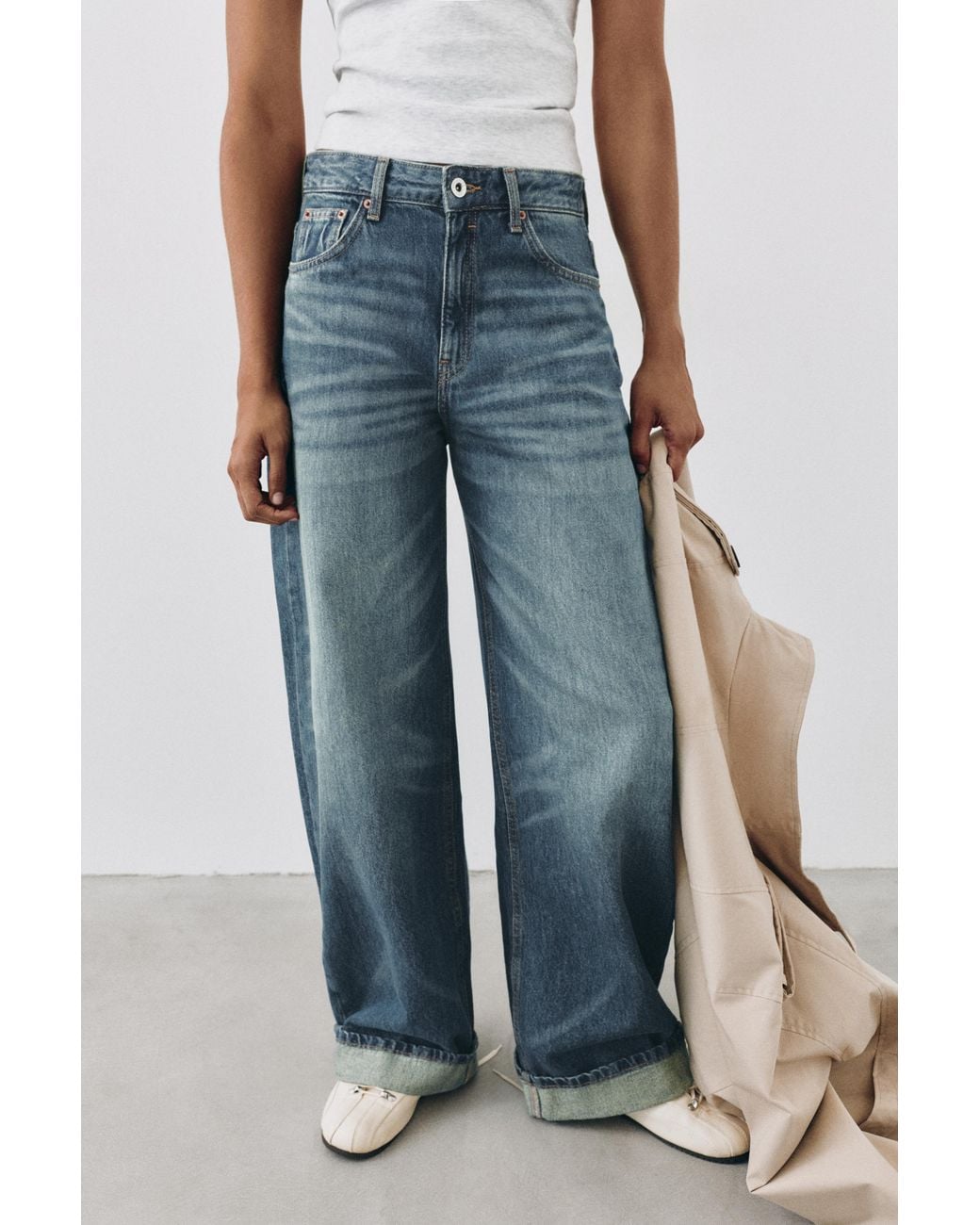 Pull&Bear Blue Balloon-Fit Baggy Jeans With Turn-Up Hems