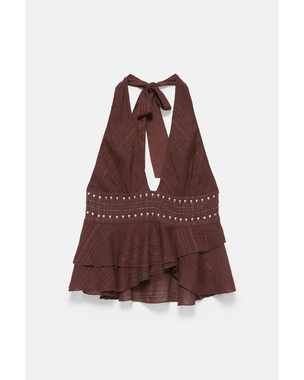 Pull&Bear Blue Halter Top With Ruffle Studs