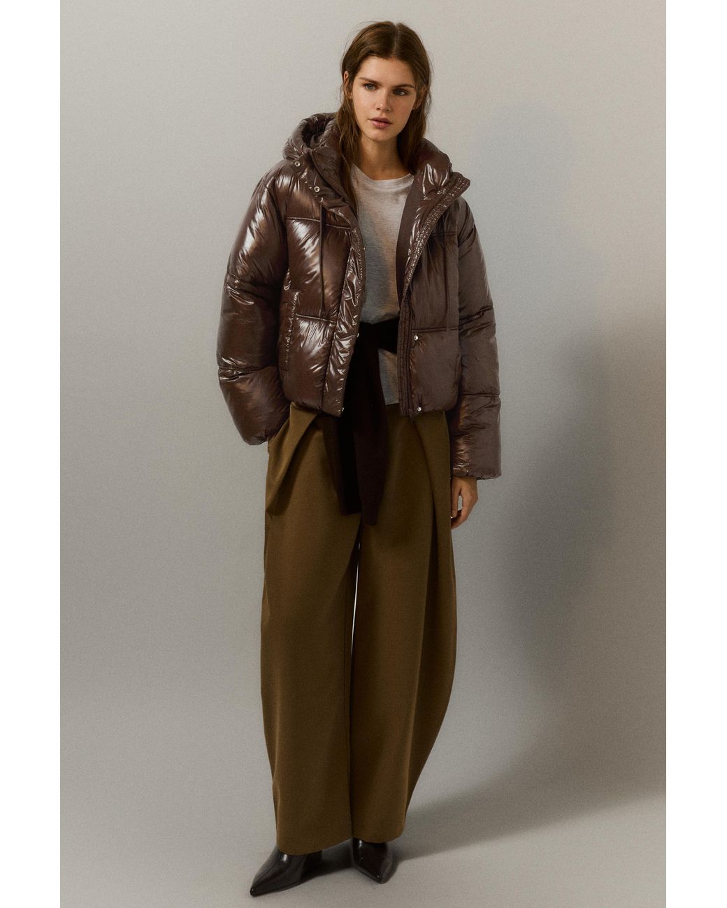 Pull&Bear Gewatteerd Jack Met Capuchon in het Brown