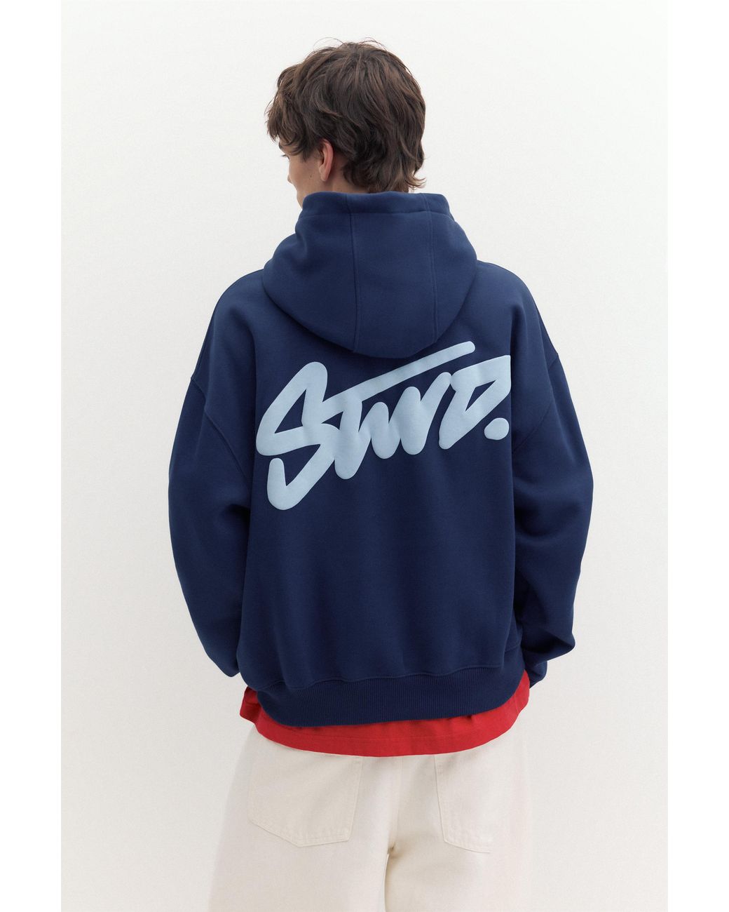 Pull&Bear Blue Stwd Logo Boxy Hoodie for men