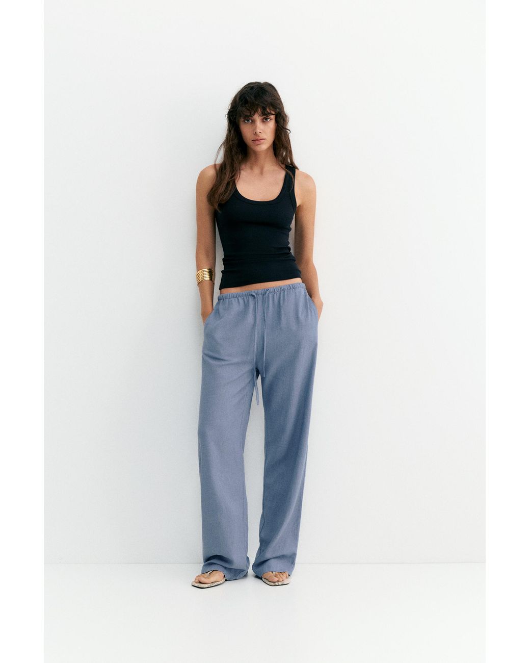 Pull&Bear Blue Linen Blend Joggers