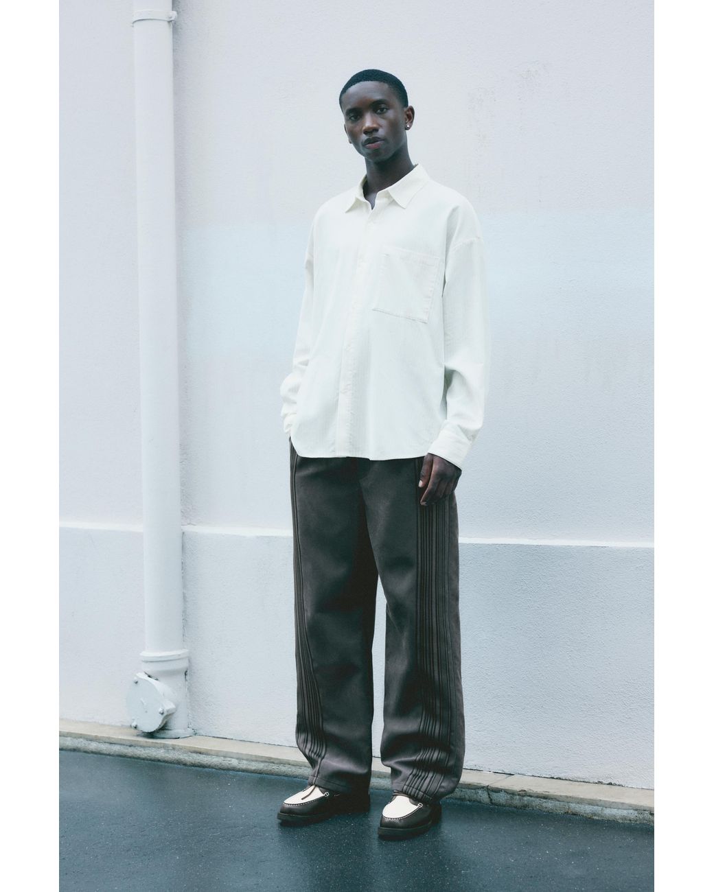 Pull&Bear Overhemd Van Micro-Ribfluweel Met Strepen in het Purple voor heren