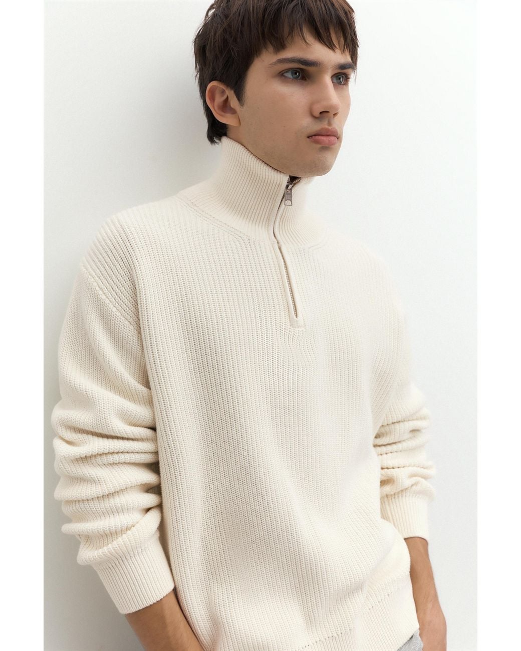 Pull&Bear White Quarter-Zip Jumper for men