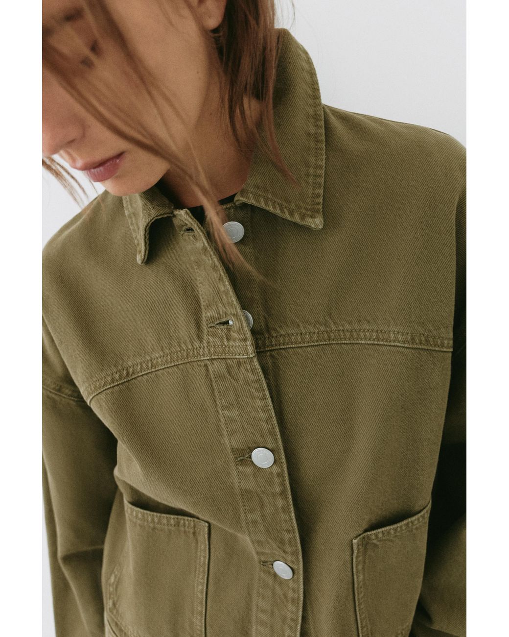 Pull&Bear Green Boxy Denim Overshirt
