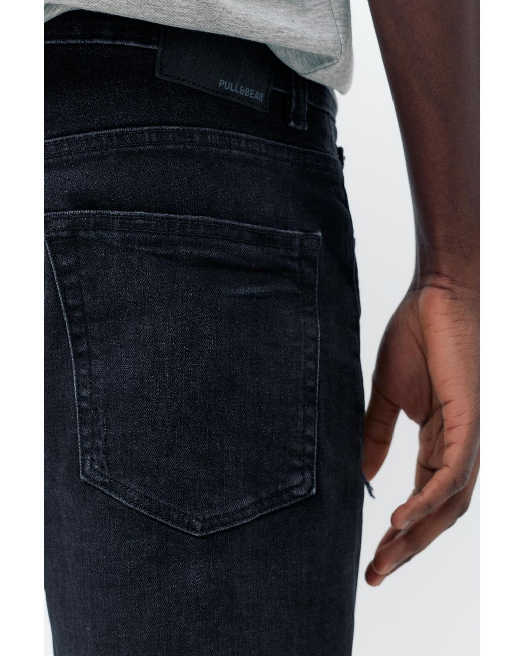 Pull&Bear Gray Ripped Denim Bermuda Shorts for men