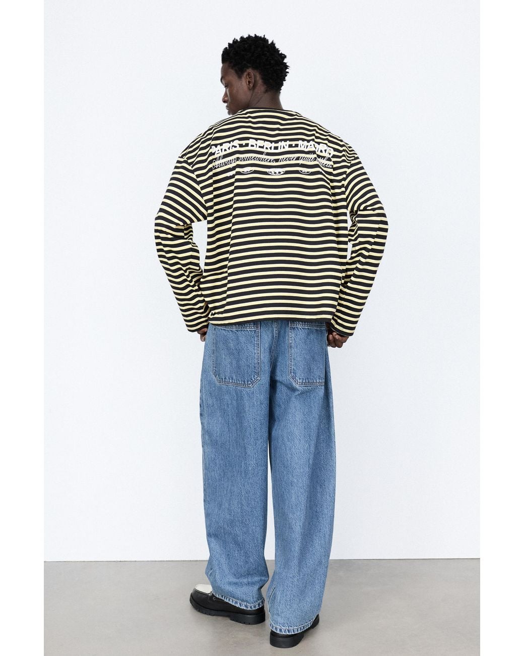 Pull&Bear Gray Striped Text T-Shirt for men
