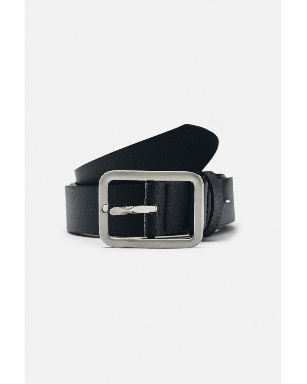 Pull&Bear Black Leather-Effect Square Buckle Belt for men