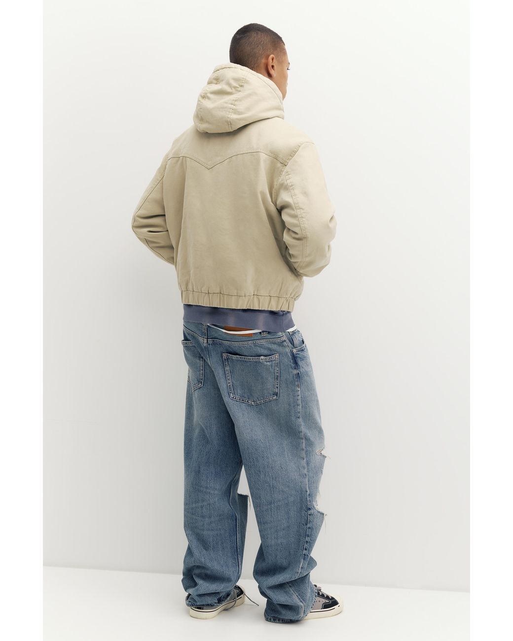Pull&Bear Blue Hooded Bomber Jacket for men