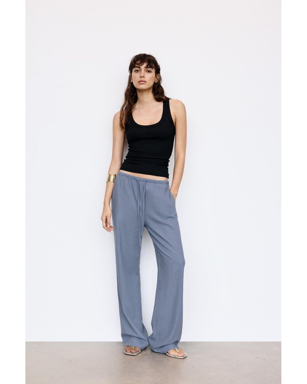 Pull&Bear Blue Linen Blend Joggers