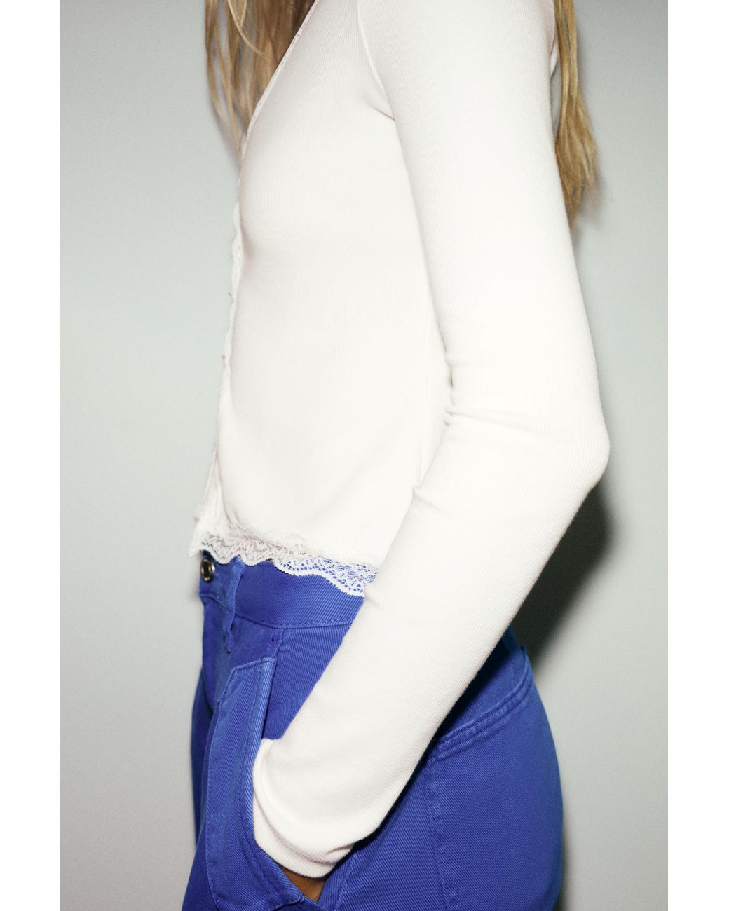 Pull&Bear Gray Buttoned Lace T-Shirt