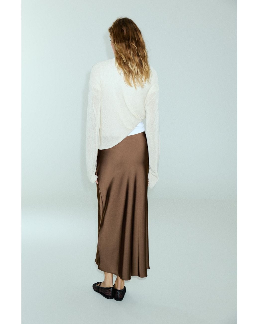 Pull&Bear Blue Satin Drawstring Midi Skirt