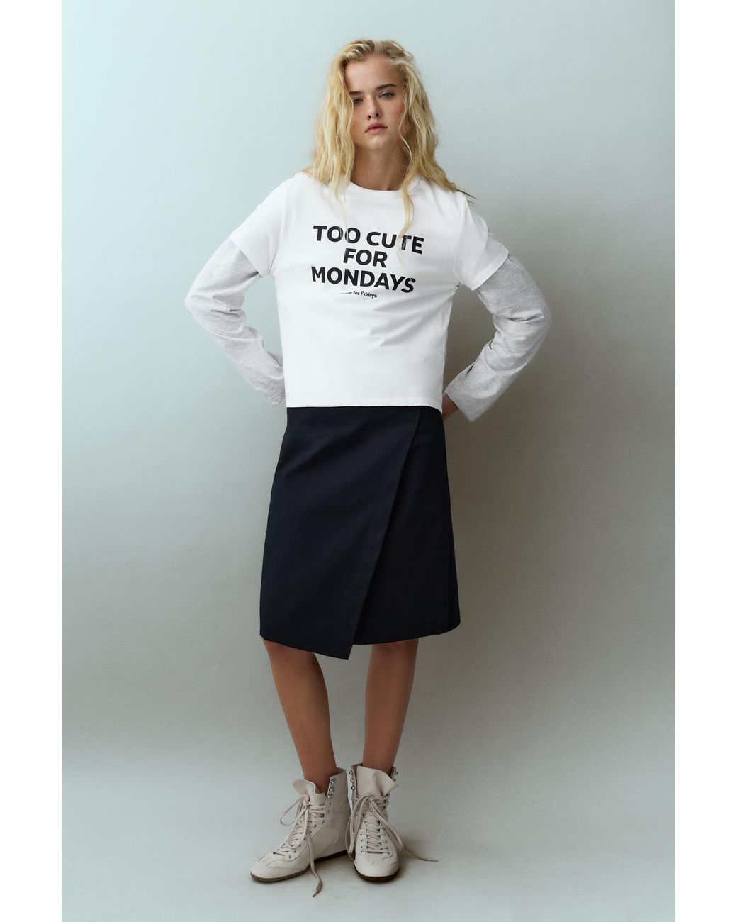 Pull&Bear Gray Graphic Slogan T-Shirt