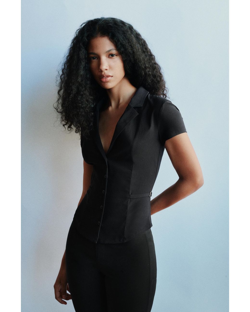 Pull&Bear Black Short Sleeve Fitted Shirt