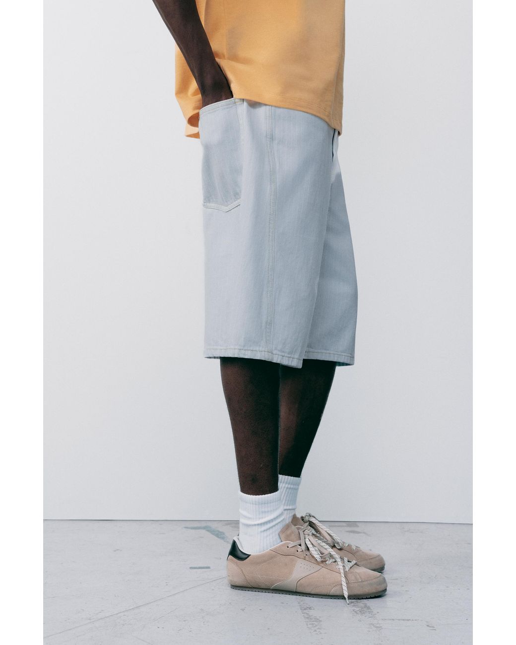 Pull&Bear Blue Relaxed-Fit Seam Detail Denim Bermuda Shorts for men