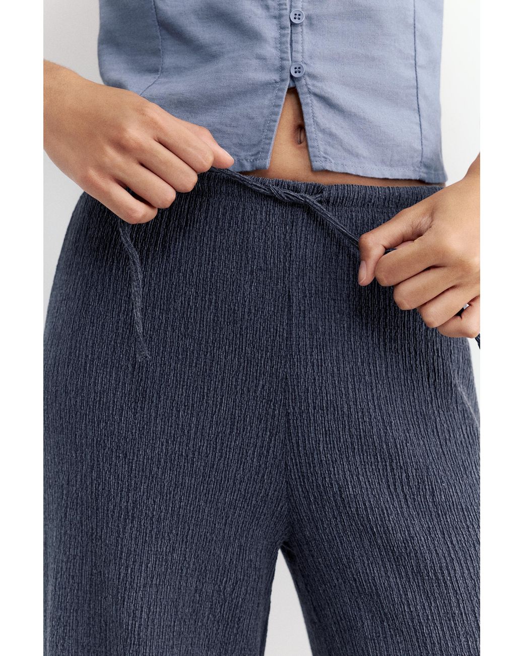 Pull&Bear Blue Wide-Leg Crepe Trousers