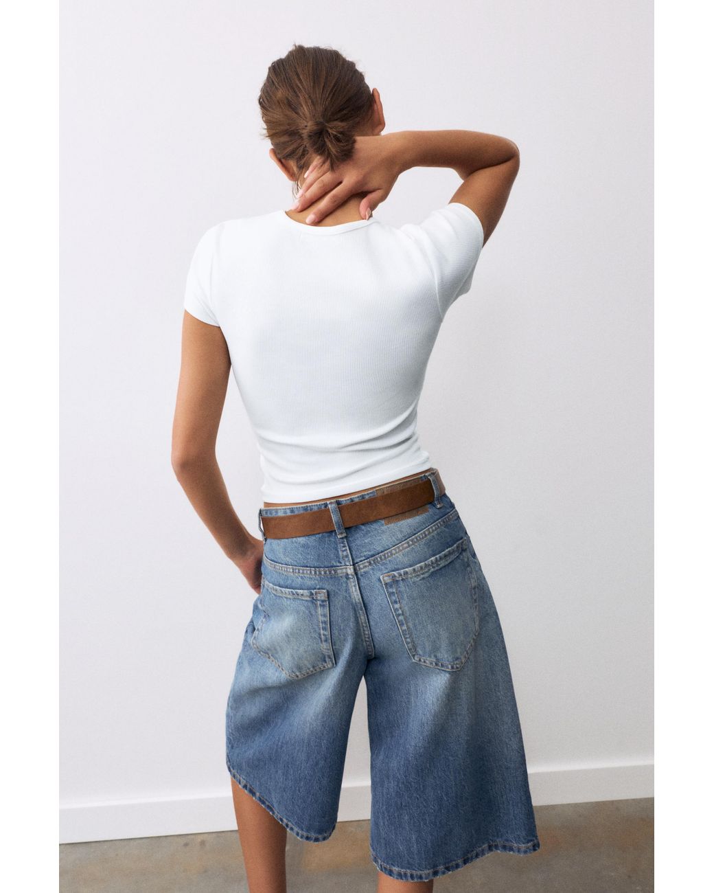 Pull&Bear White Ribbed Short Sleeve T-Shirt