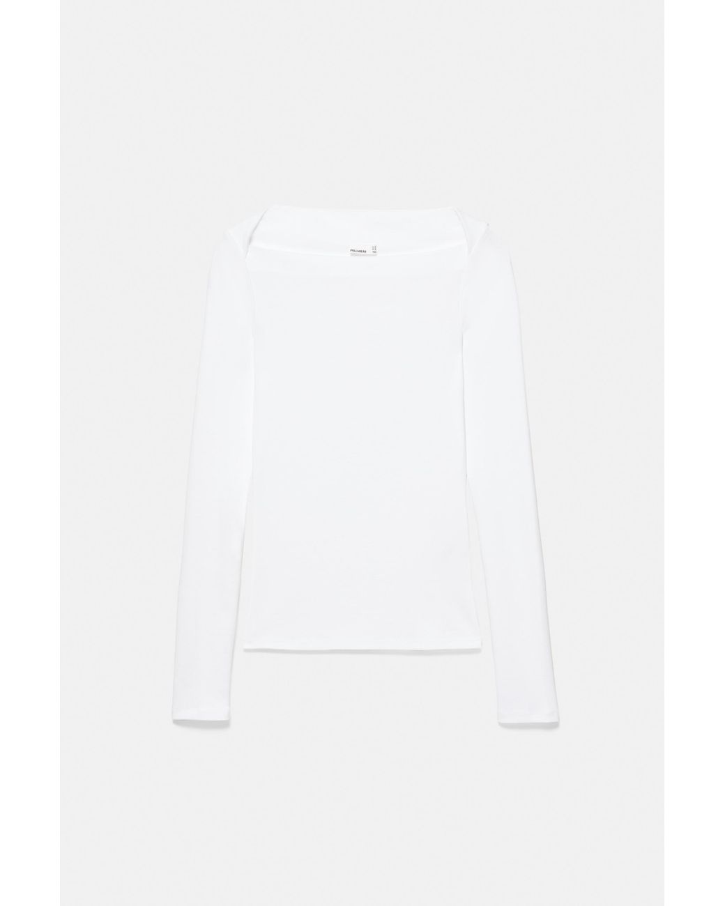 Pull&Bear White Fitted Straight Neckline T-Shirt