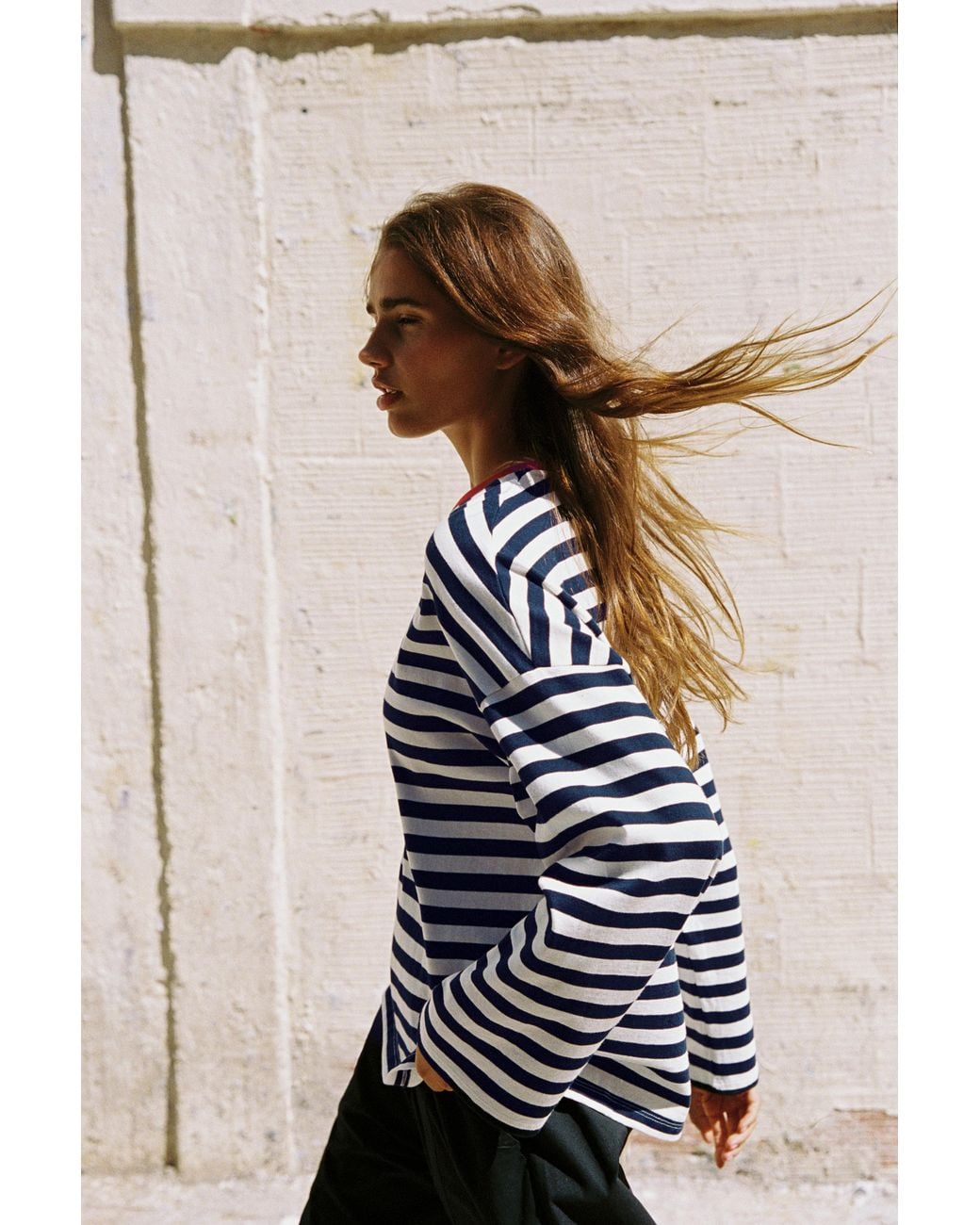 Pull&Bear Blue Oversize Striped Slogan T-Shirt