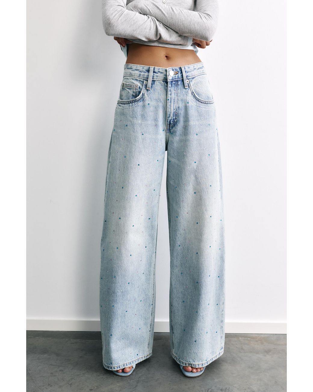 Jean Wide Leg À Strass Pull&Bear en coloris Blue