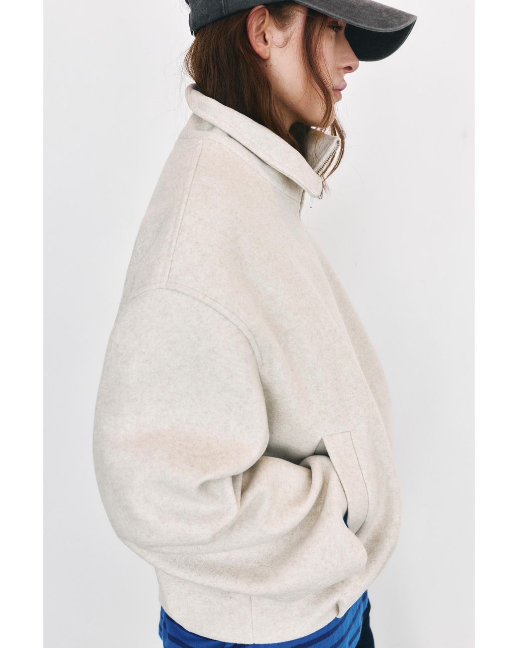 Pull&Bear White Wool-Blend Balloon Bomber Jacket