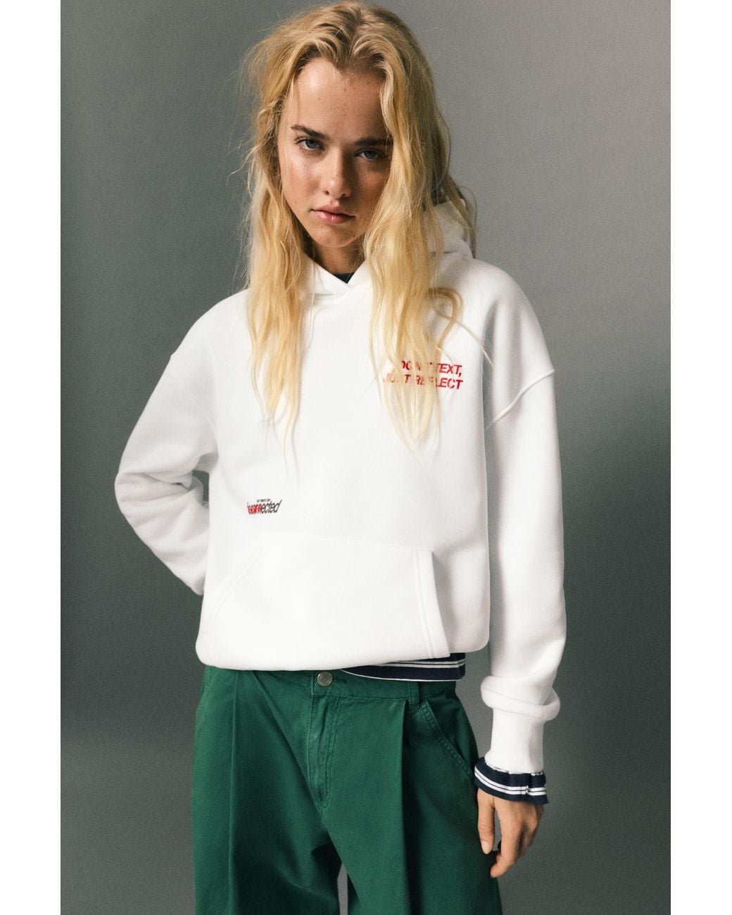 Pull&Bear Green Graphic Hood Sweatshirt