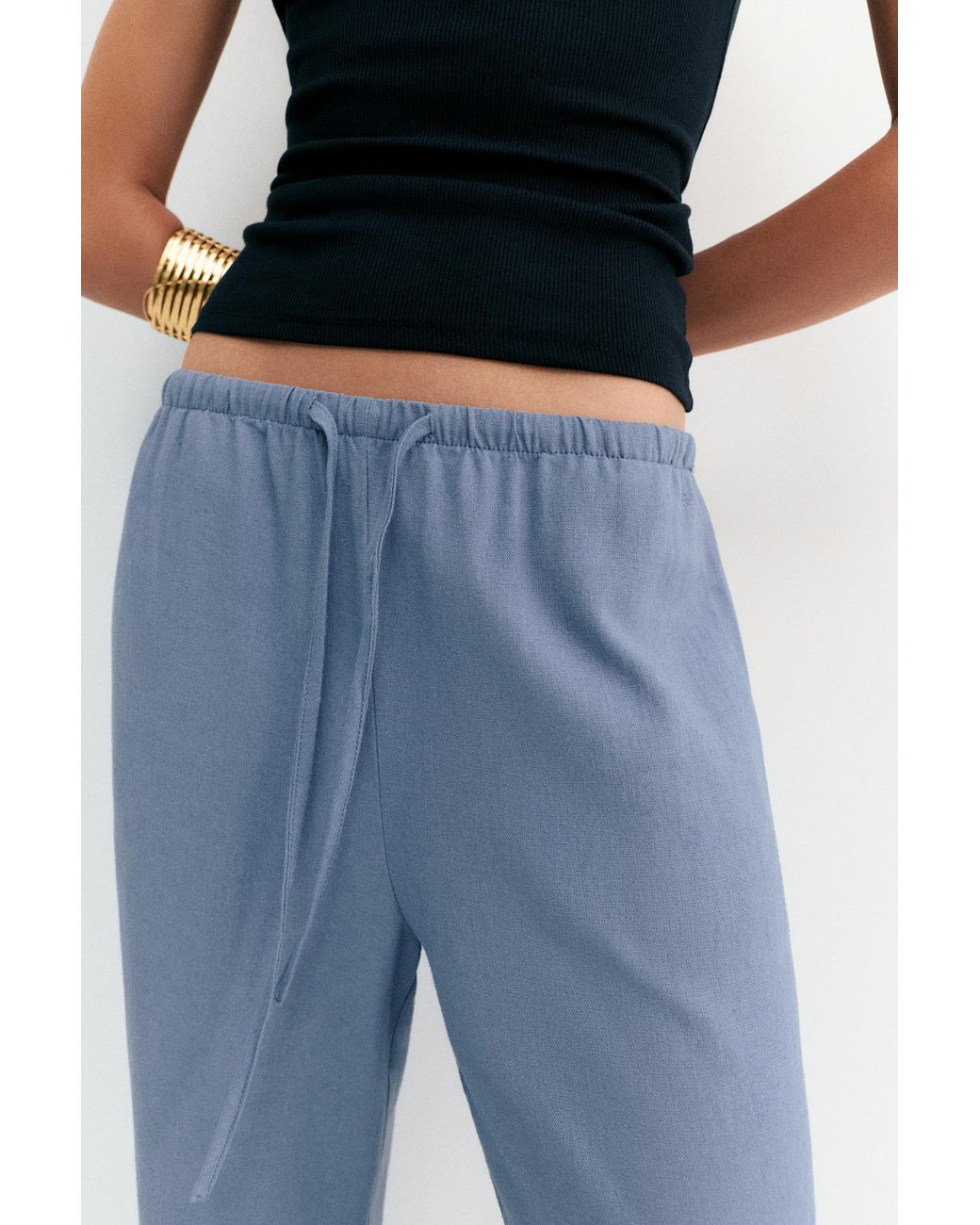 Pull&Bear Blue Linen Blend Joggers