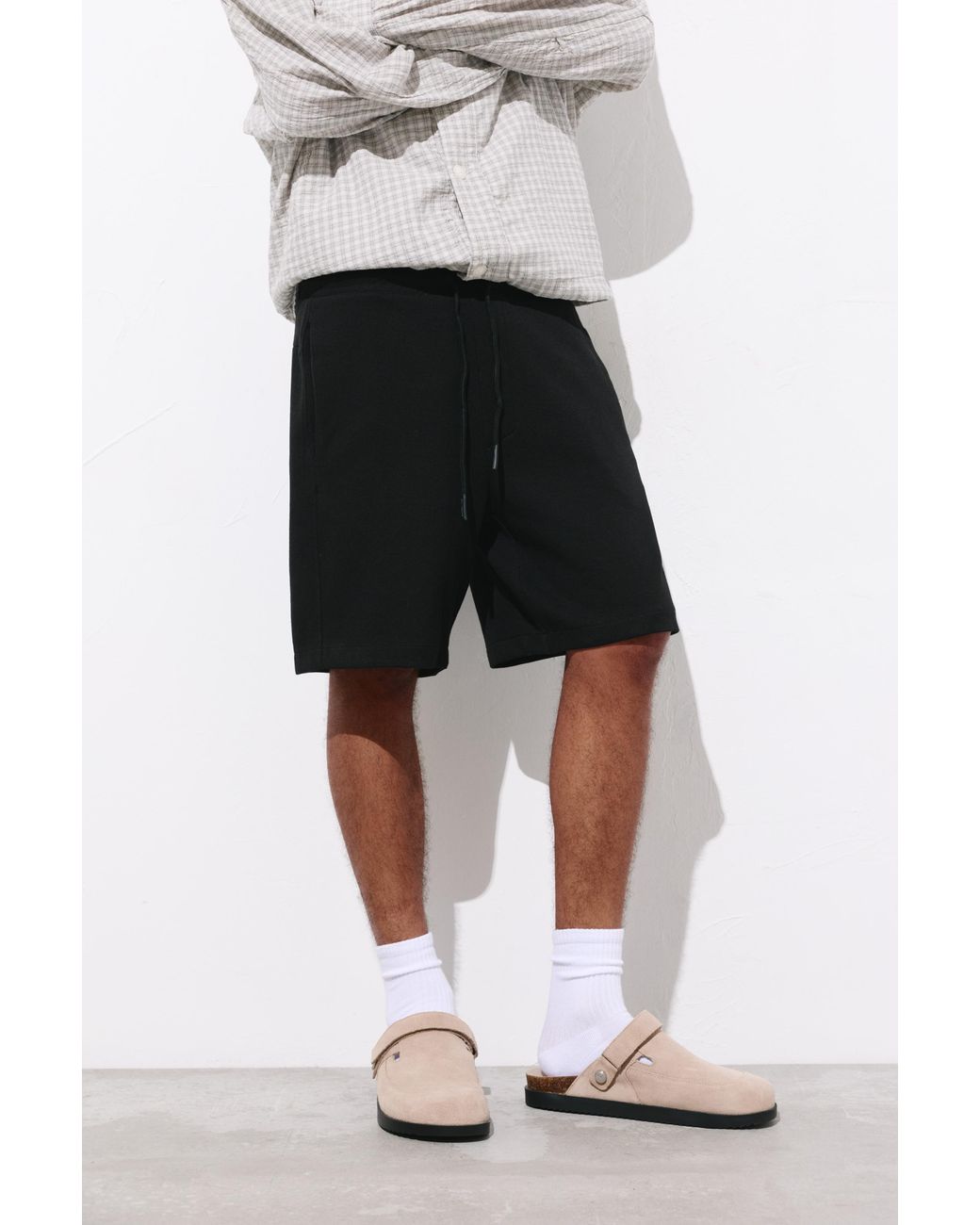 Pull&Bear Black Piqué Jogger Bermuda Shorts for men