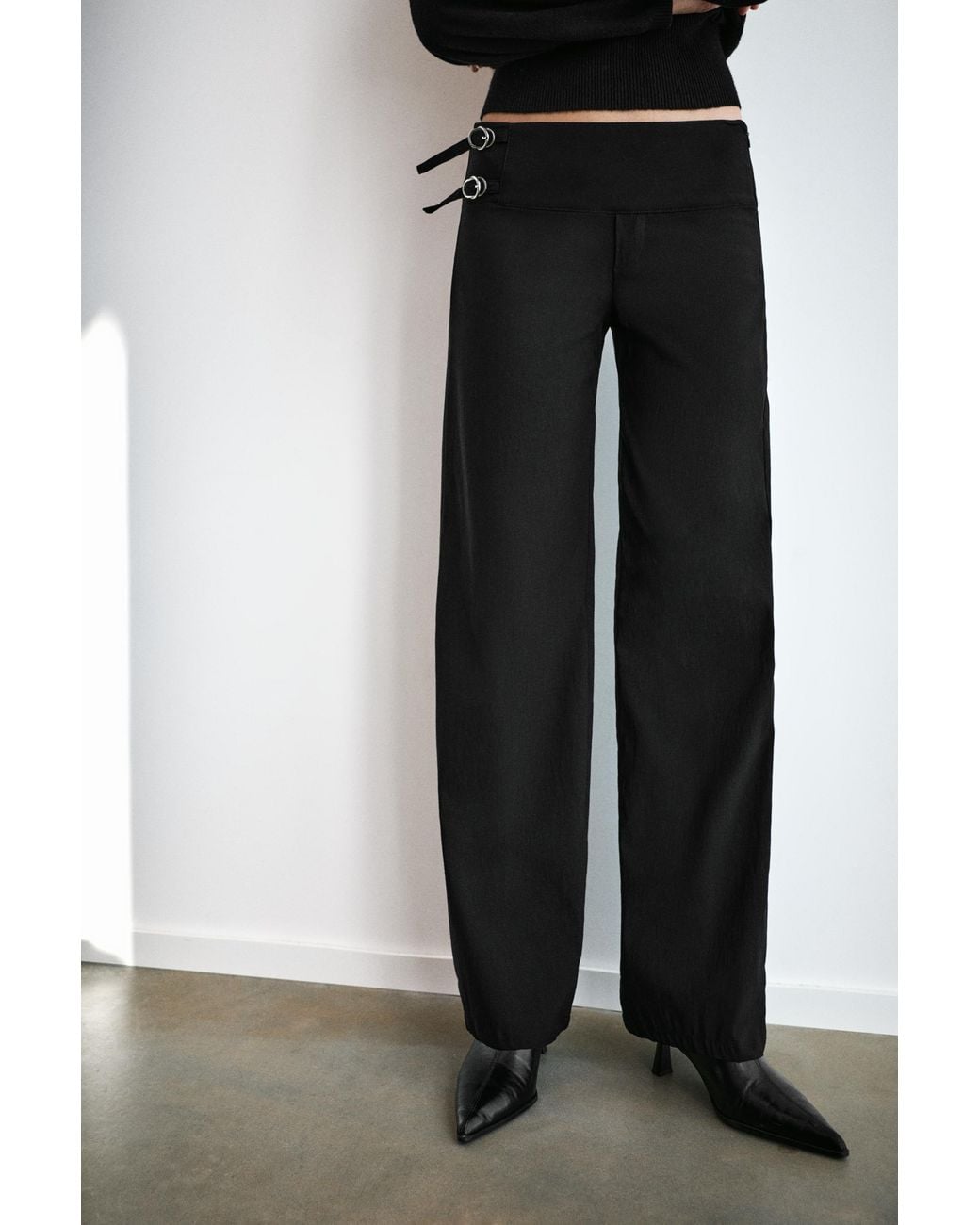 Pull&Bear Black Straight Double-Buckle Trousers