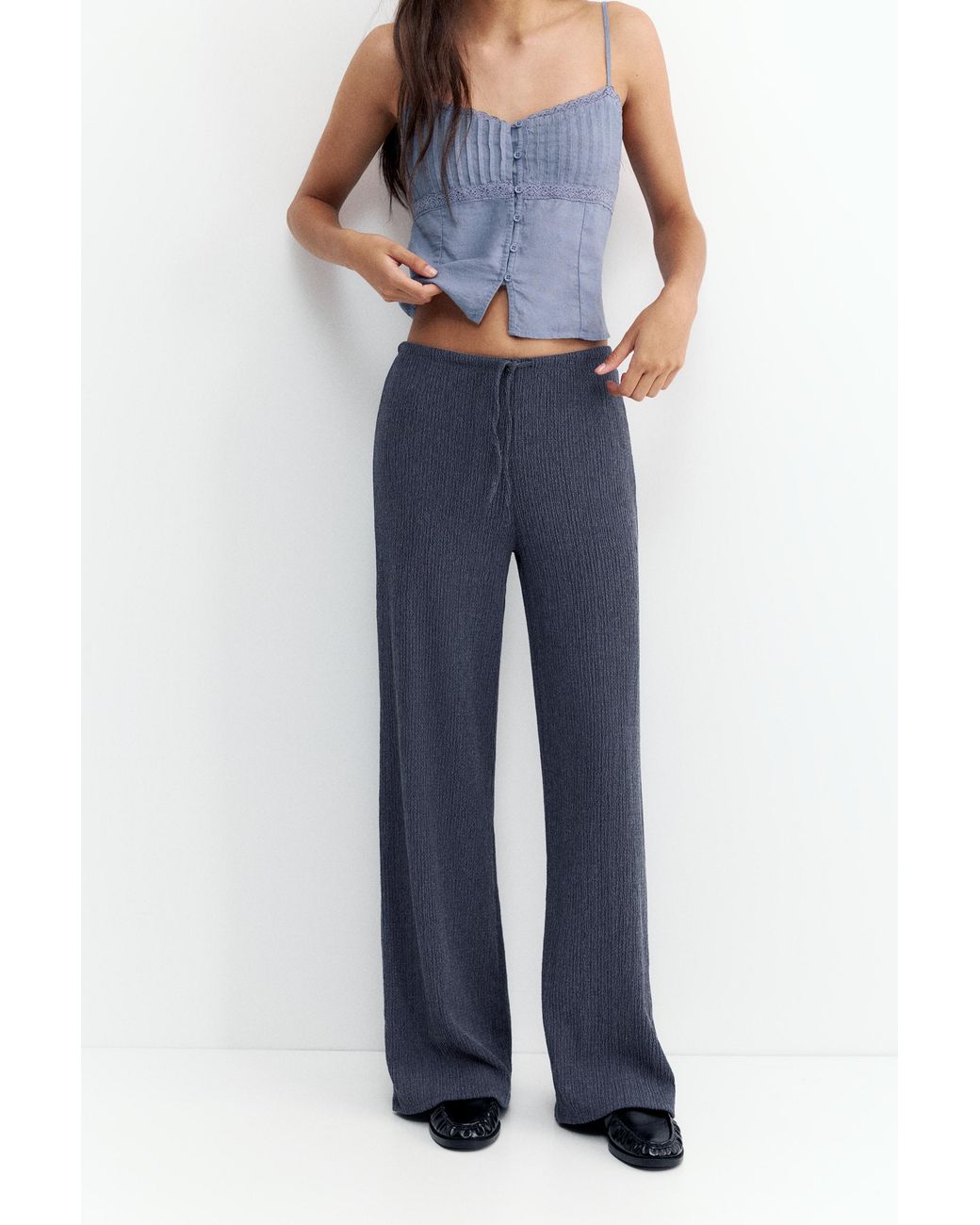 Pull&Bear Blue Wide-Leg Crepe Trousers