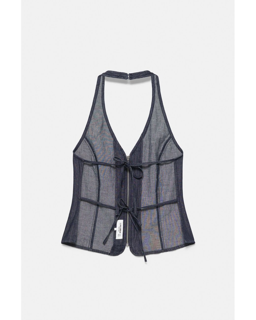 Pull&Bear Brown Denim Halter Top With Zip