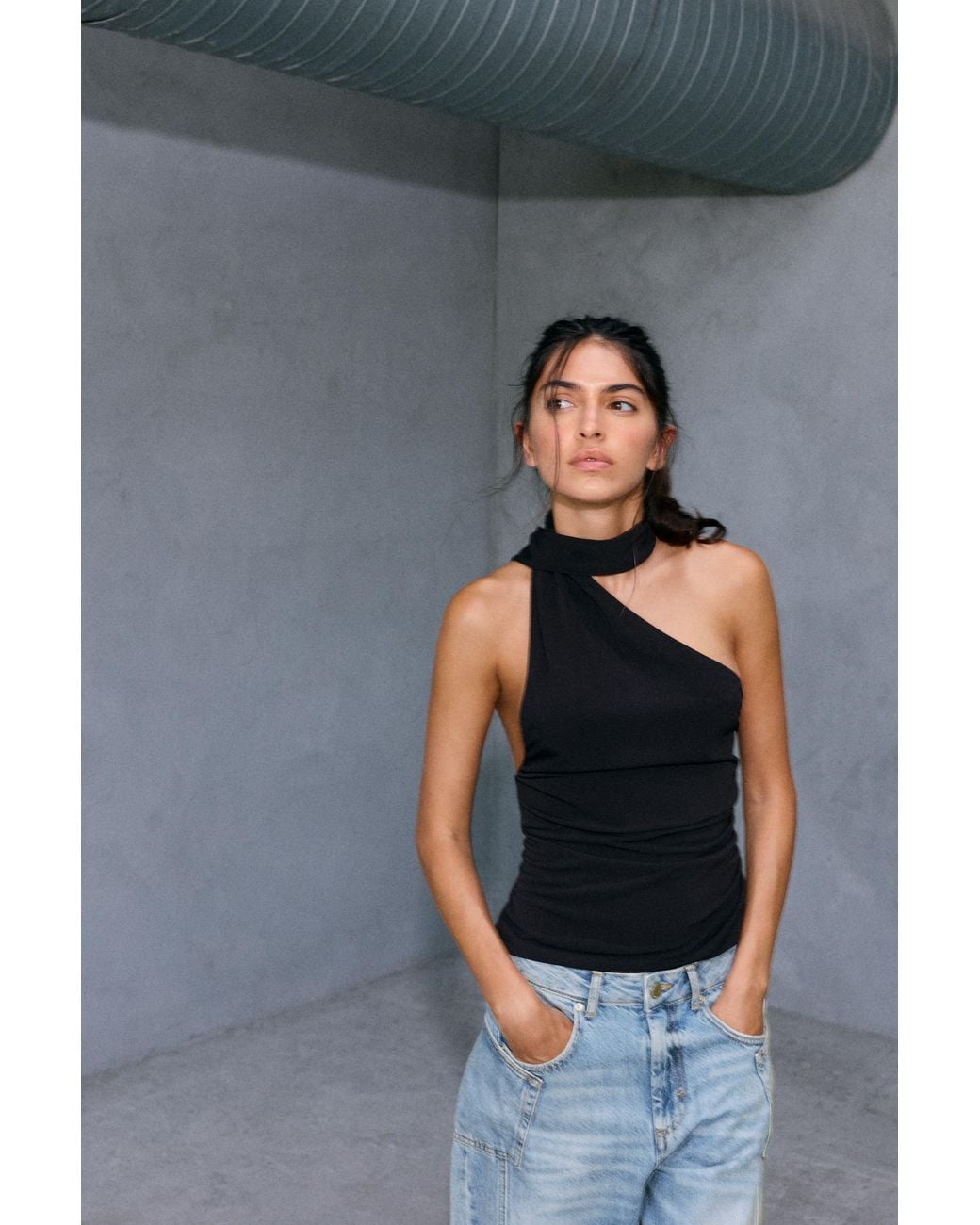 Pull&Bear Haltertop Met Sjaaldetail in het Black