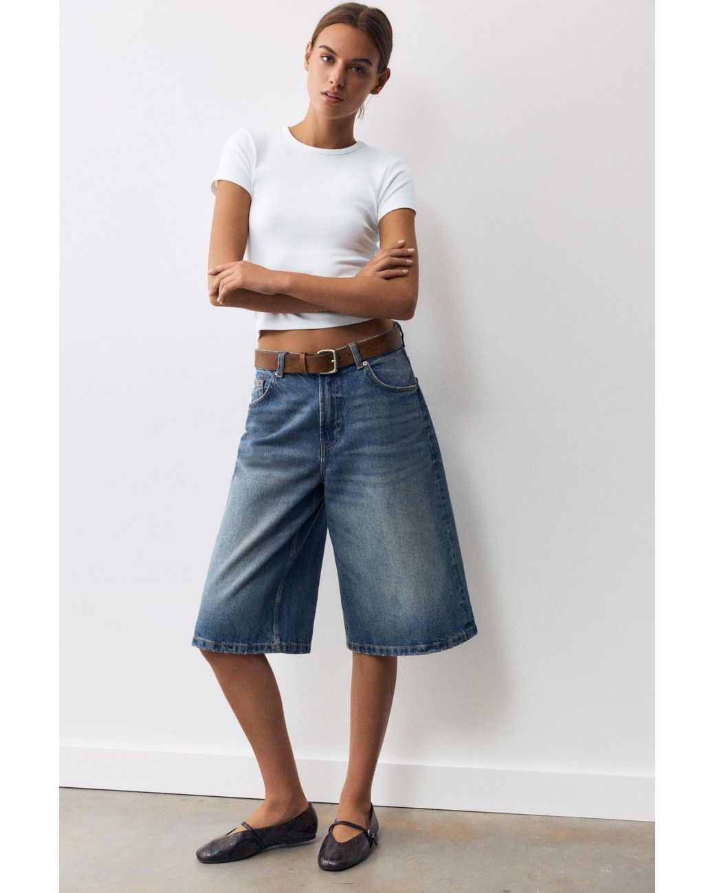 Pull&Bear White Ribbed Short Sleeve T-Shirt