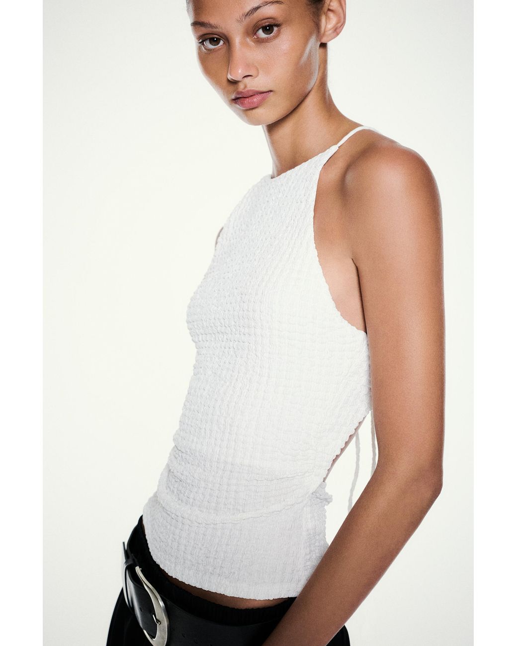 Pull&Bear Blue Textured Halter Top